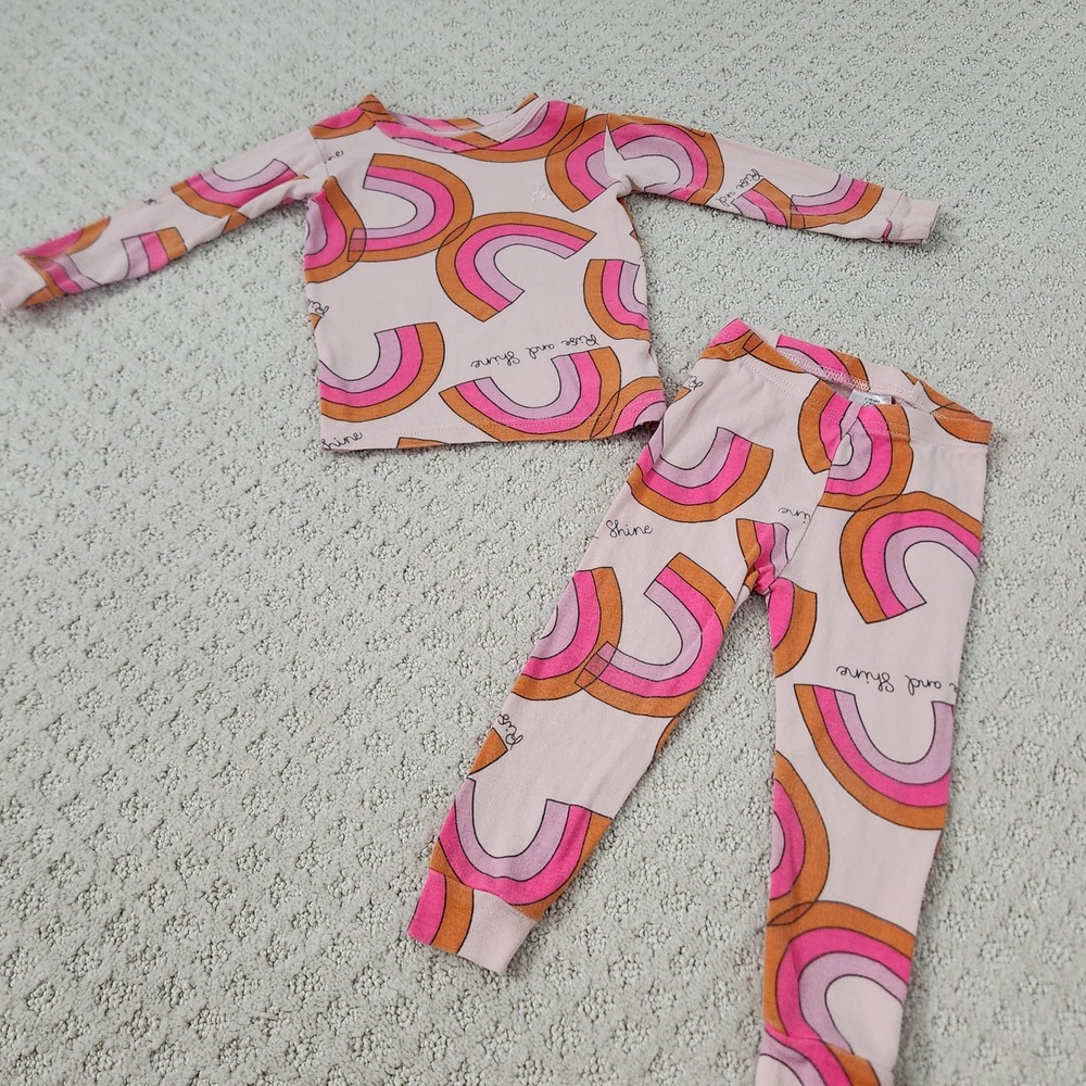 100% organic cotton Baby Gap PJs Pink Rainbow Rise and Shine Pajama Set size 2T